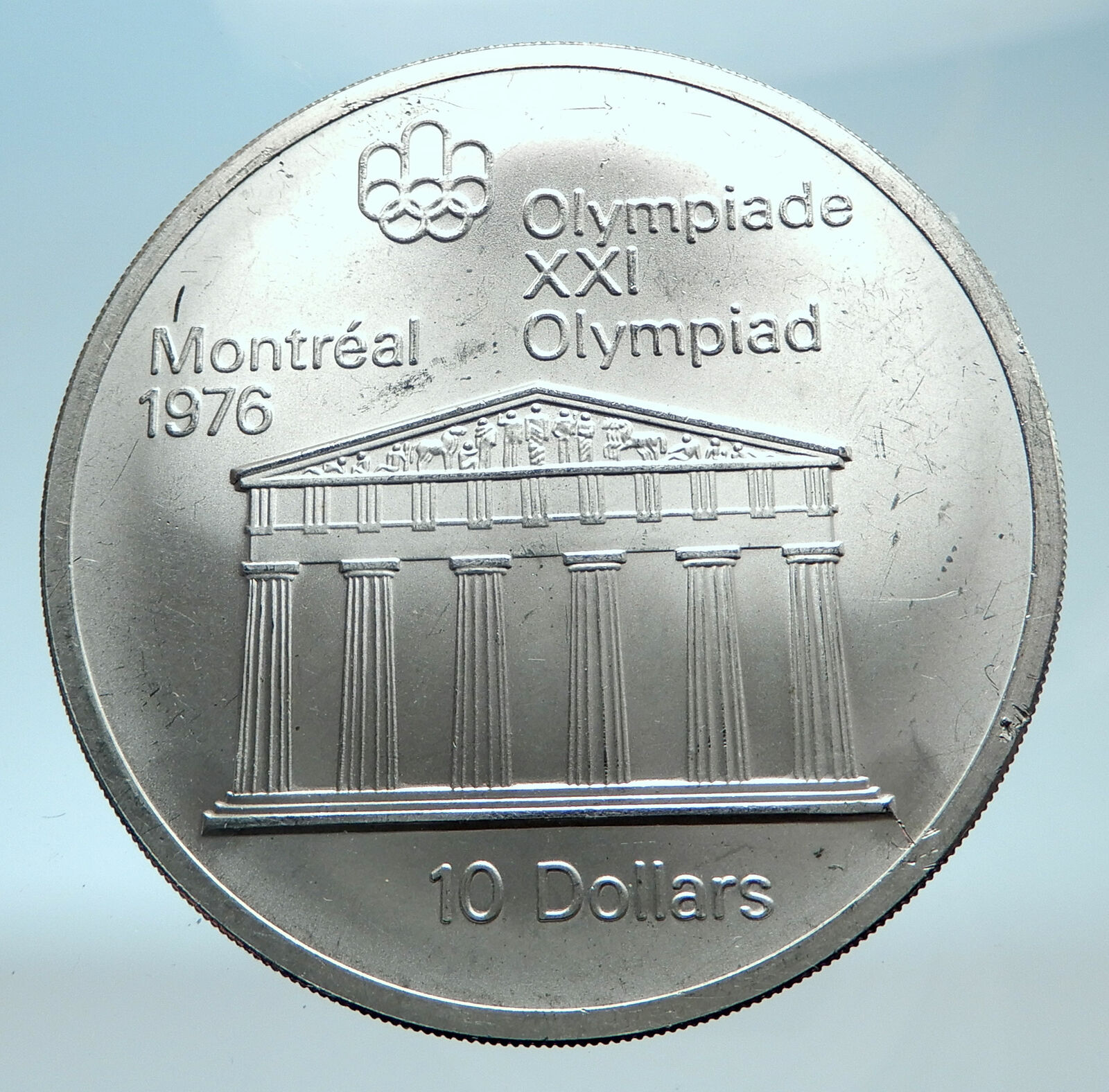 1974 CANADA Large 4.4cm Queen Elizabeth II Olympics Montreal Silver Coin i78263