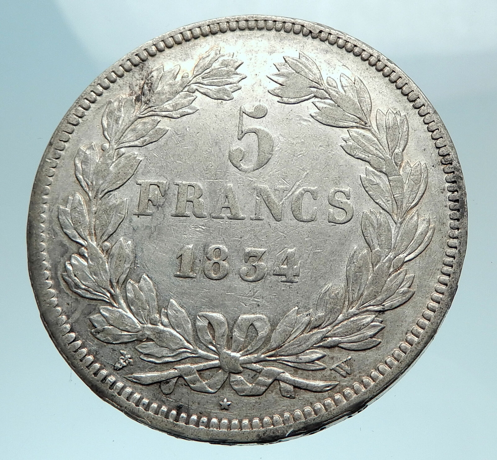 1834 FRANCE King Louis Philippe I French Antique Silver 5 Francs Coin i78655