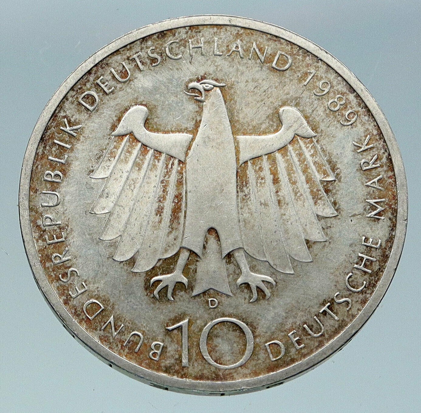 1989 Germany 200 Years CITY OF BONN Vintage Eagle OLD Silver 10 Mark Coin i86591