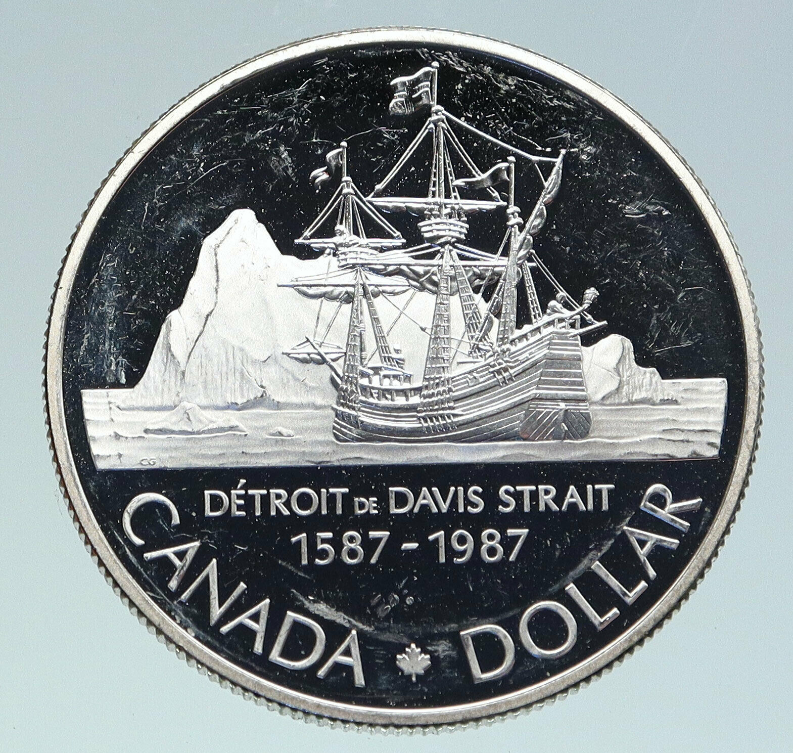 1987 CANADA 400 Years DAVIS STRAIT Ship Sails VINTAGE Silver Dollar Coin i86595