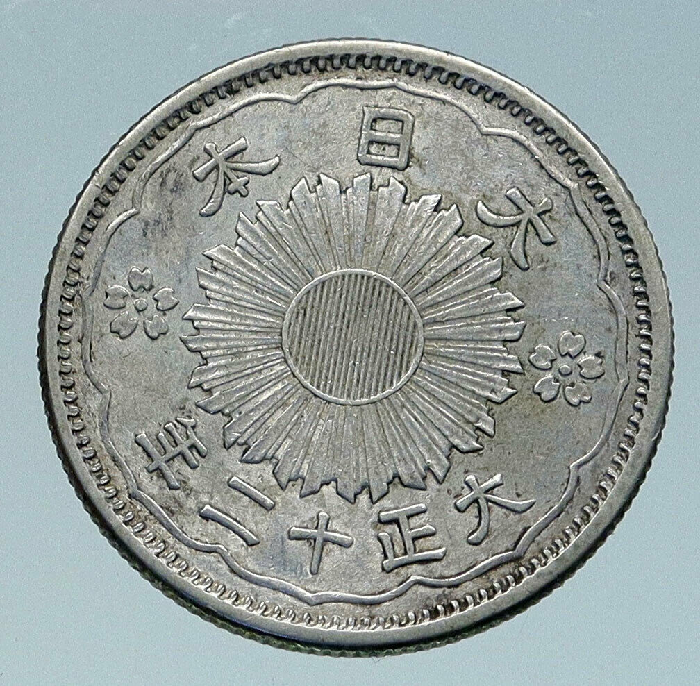 1923 JAPAN Emperor TAISHO / YOSHITO 50 Sen Antique Silver JAPANESE Coin i86585