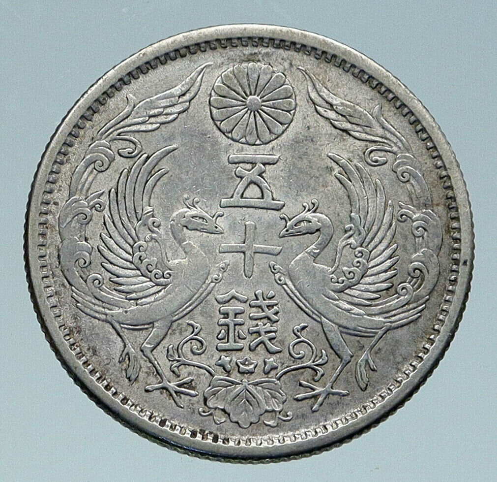 1923 JAPAN Emperor TAISHO / YOSHITO 50 Sen Antique Silver JAPANESE Coin i86585