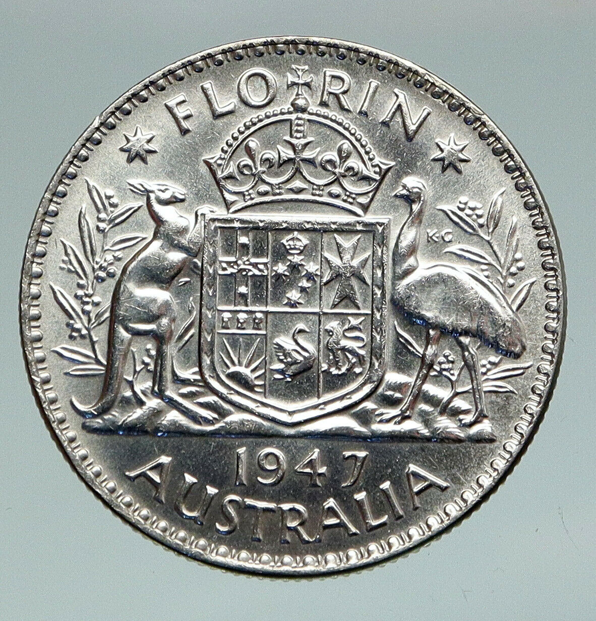 1947 AUSTRALIA UK King George VI Kangaroos Antique OLD Silver Florin Coin i91174