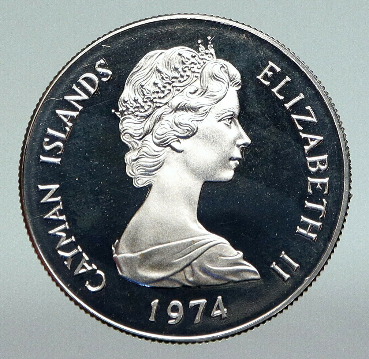 1974 CAYMAN ISLANDS UK Queen Elizabeth II OLD Proof Silver 50 Cent Coin i91244