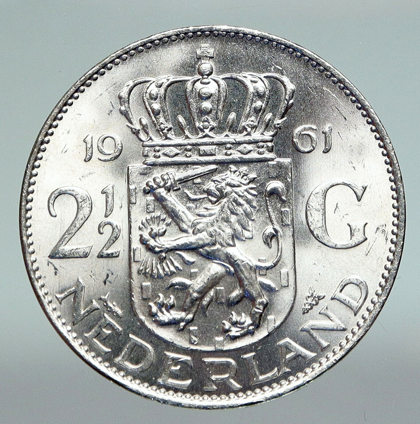 1961 Netherlands Kingdom Queen JULIANA Vintage Silver 2 1/2 Gulden Coin i91249