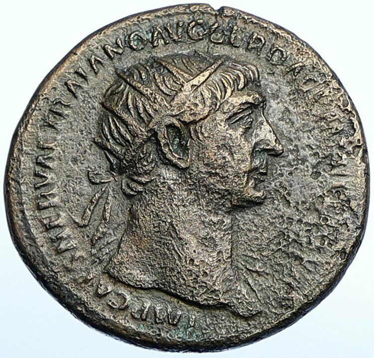 TRAJAN c98AD Rome Authentic Ancient Roman Dupondius Coin VICTORY of ROMA i108371