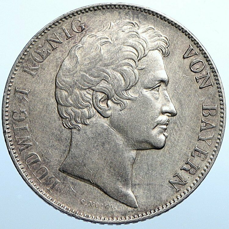 1844 GERMANY German States BAVARIA King Ludwig I OLD Silver Gulden Coin i108366