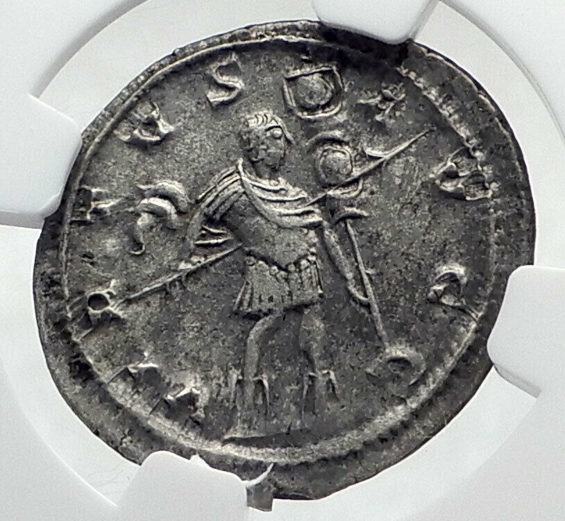 GALLIENUS Authentic Ancient Billon Silver Lyons 258AD Roman Coin NGC i80335