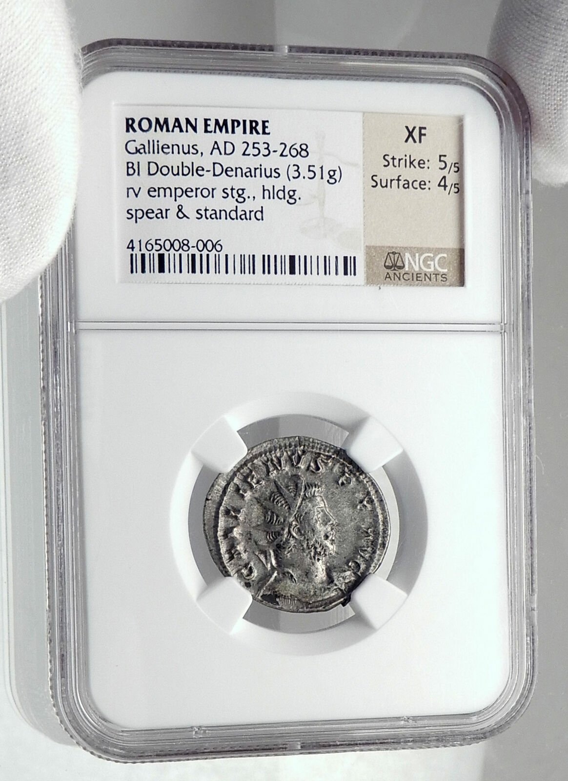 GALLIENUS Authentic Ancient Billon Silver Lyons 258AD Roman Coin NGC i80335