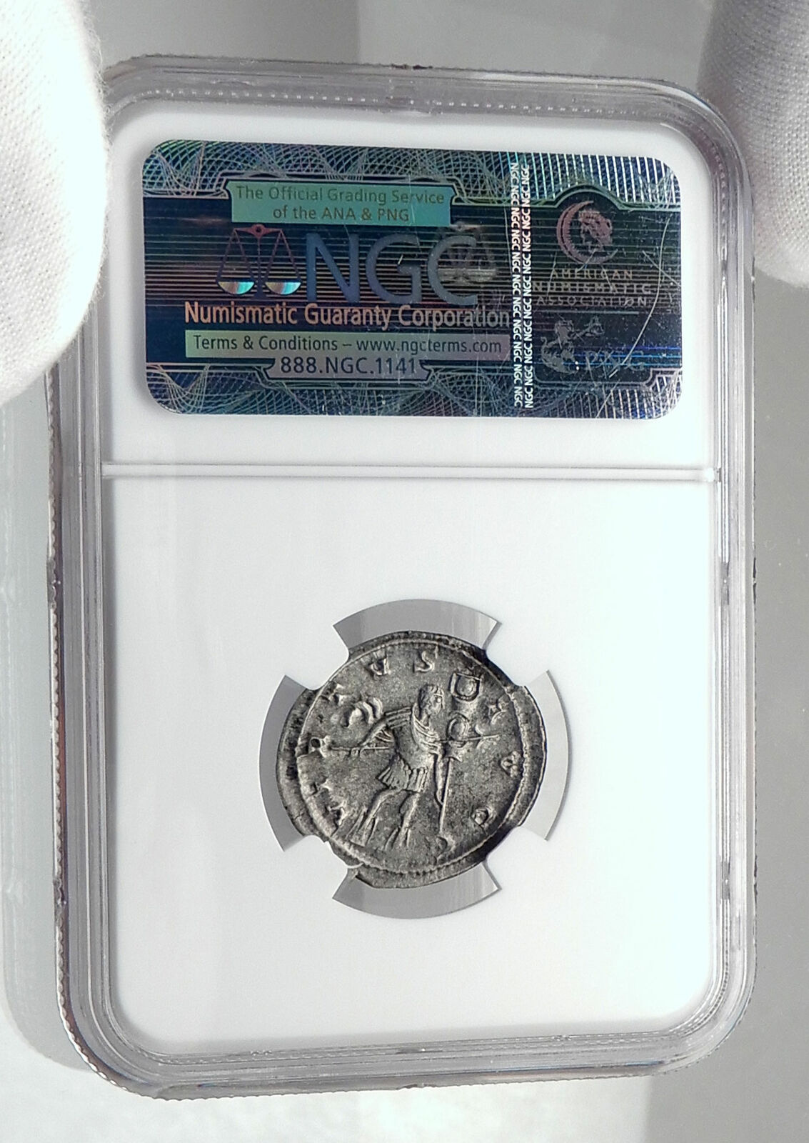 GALLIENUS Authentic Ancient Billon Silver Lyons 258AD Roman Coin NGC i80335