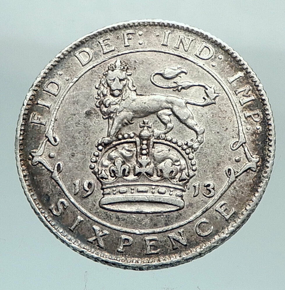 1913 GREAT BRITAIN UK United Kingdom King George V SILVER Sixpence Coin i80242