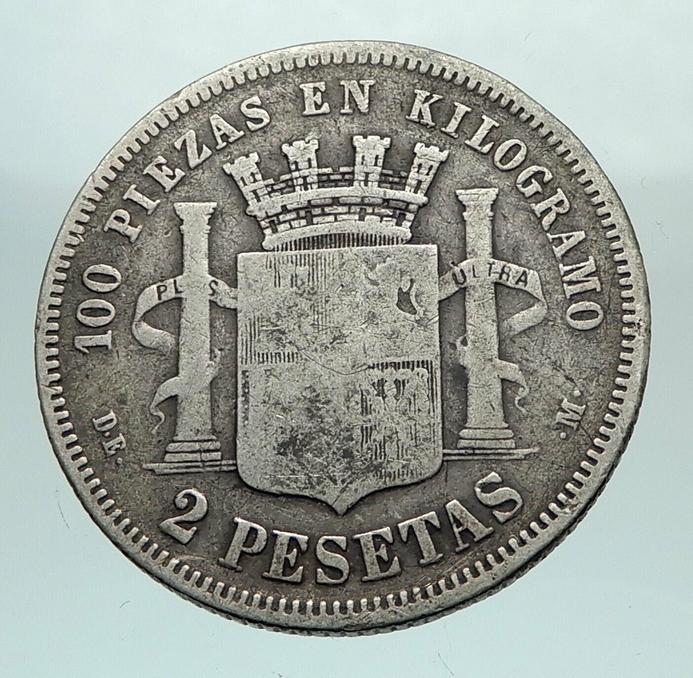 1870 SPAIN Provisional Government Liberty Genuine Silver 2 Pesetas Coin i80245