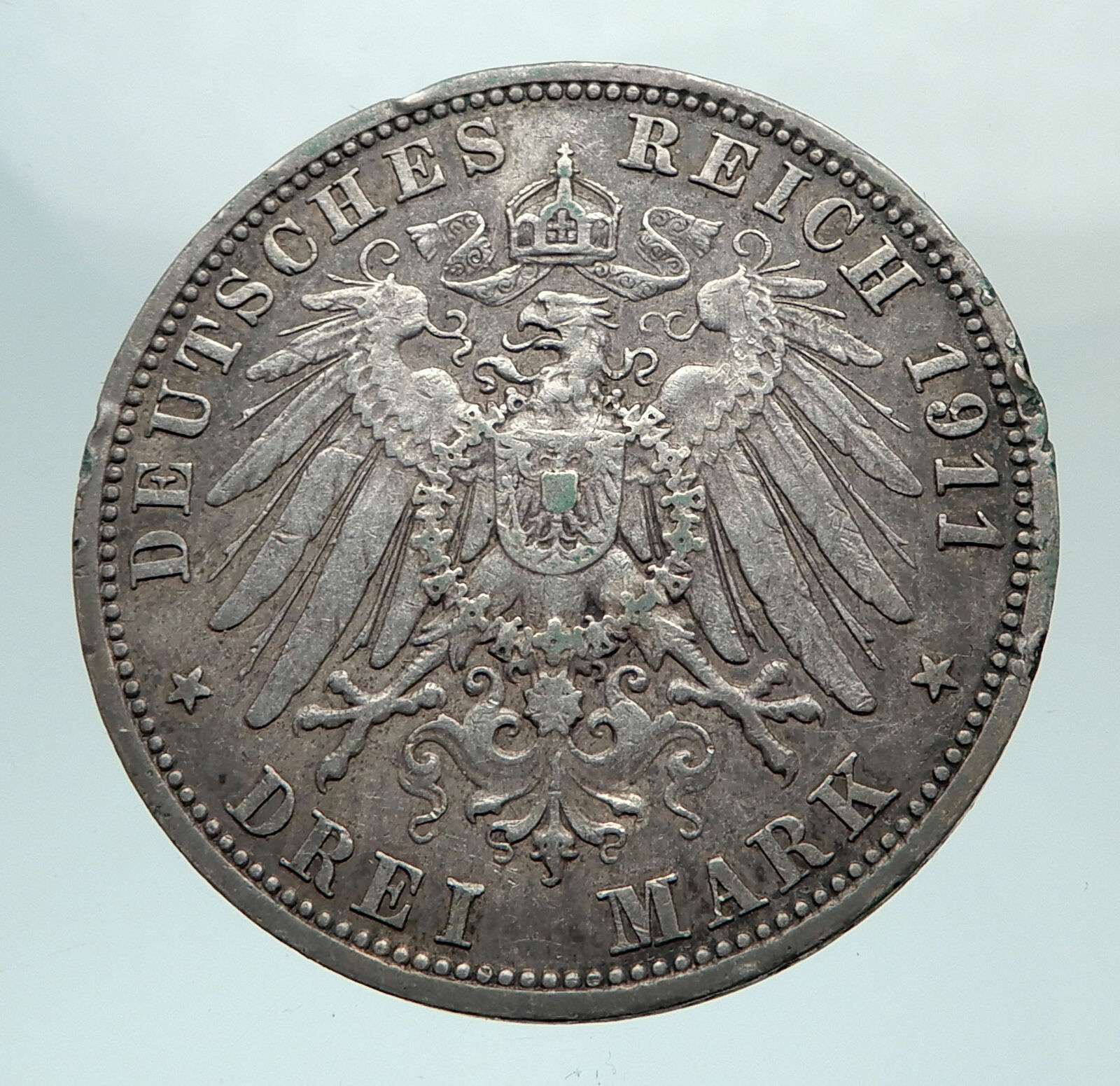 1911 PRUSSIA KINGDOM Germany WILHELM II Genuine Silver 3 Mark German Coin i80248