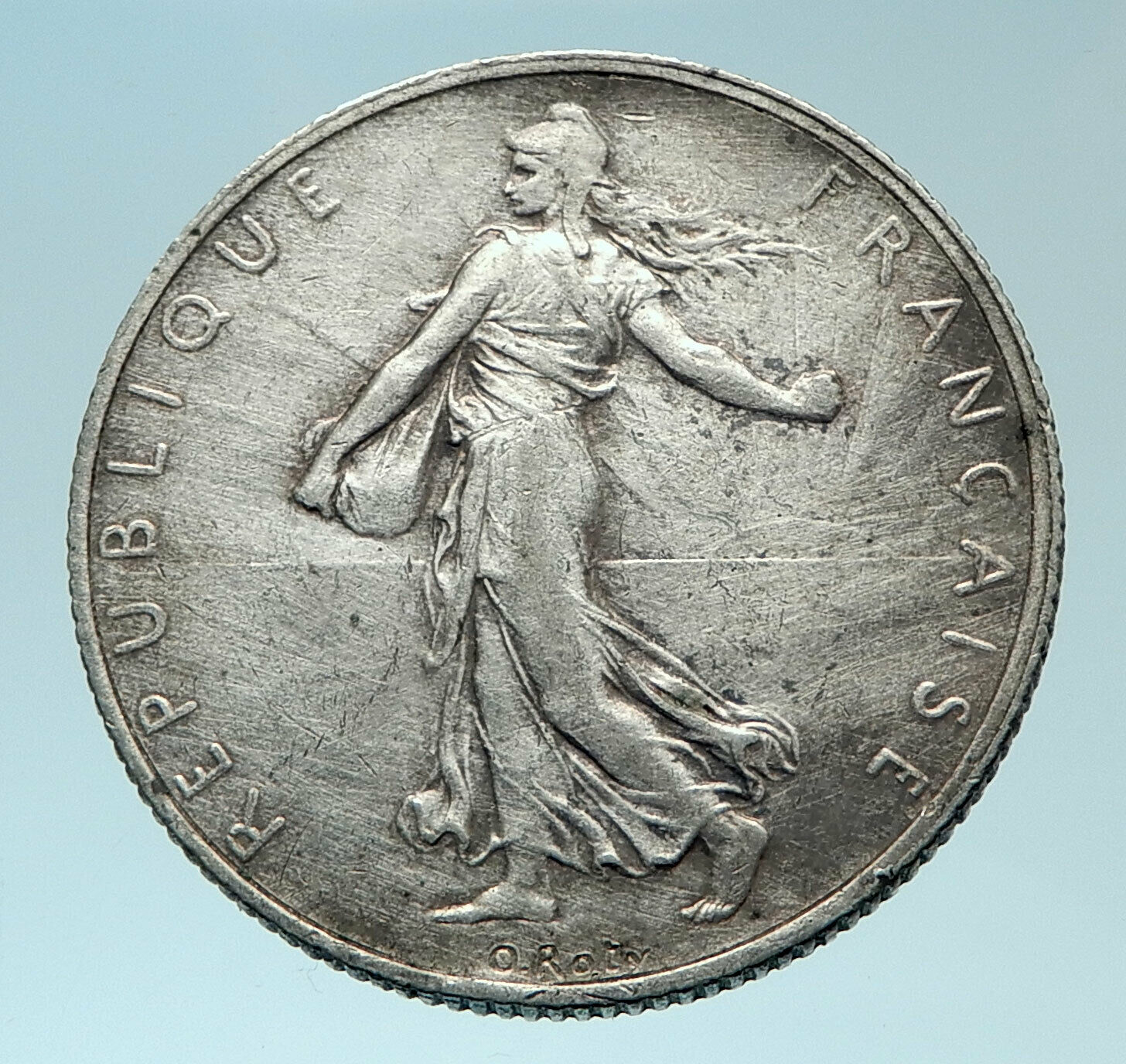 1917 FRANCE Antique Silver 2 Francs French Coin w La Semeuse Sower Woman i78585