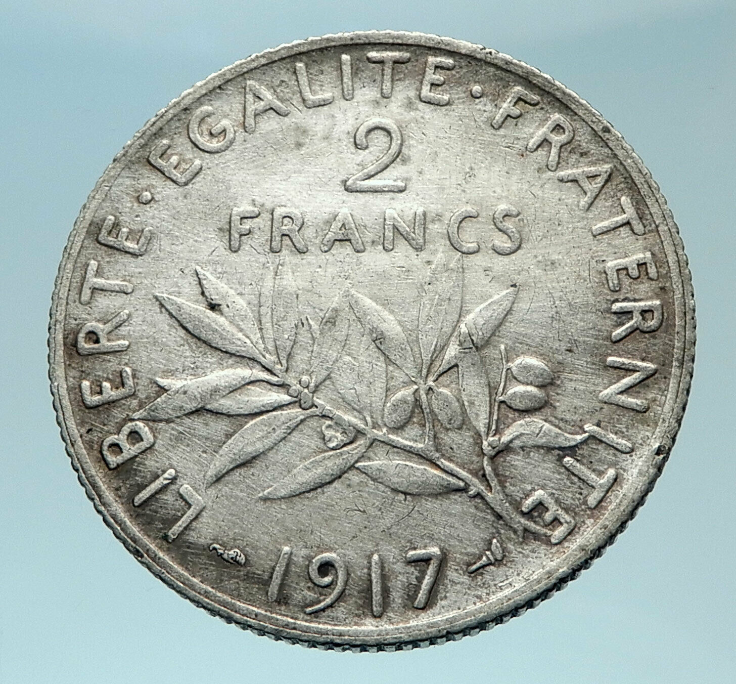 1917 FRANCE Antique Silver 2 Francs French Coin w La Semeuse Sower Woman i78585