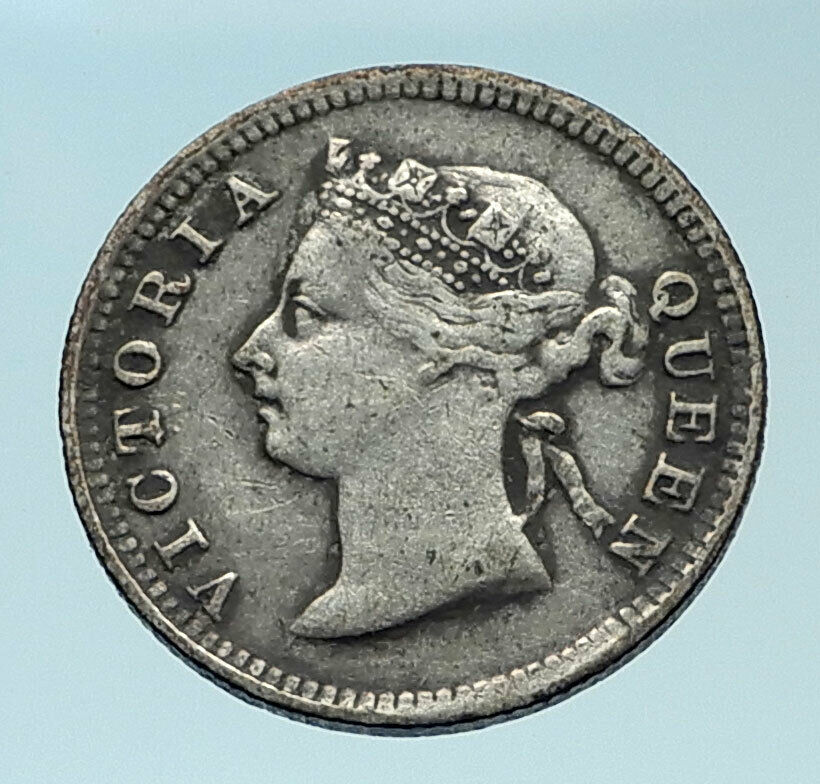 1898 HONG KONG British Colony Queen Victoria Genuine Silver 5 Cent Coin i78589