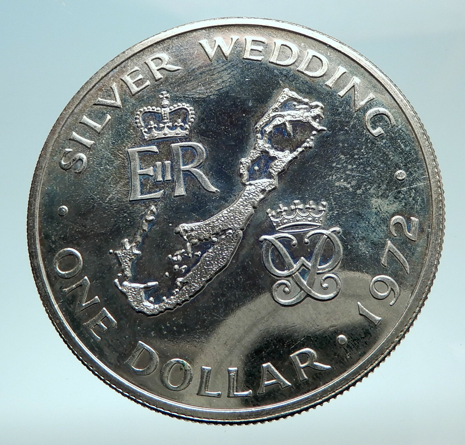 1972 Bermuda UK Elizabeth II Prince Philip Wedding Silver 1 Dollar Coin i79544