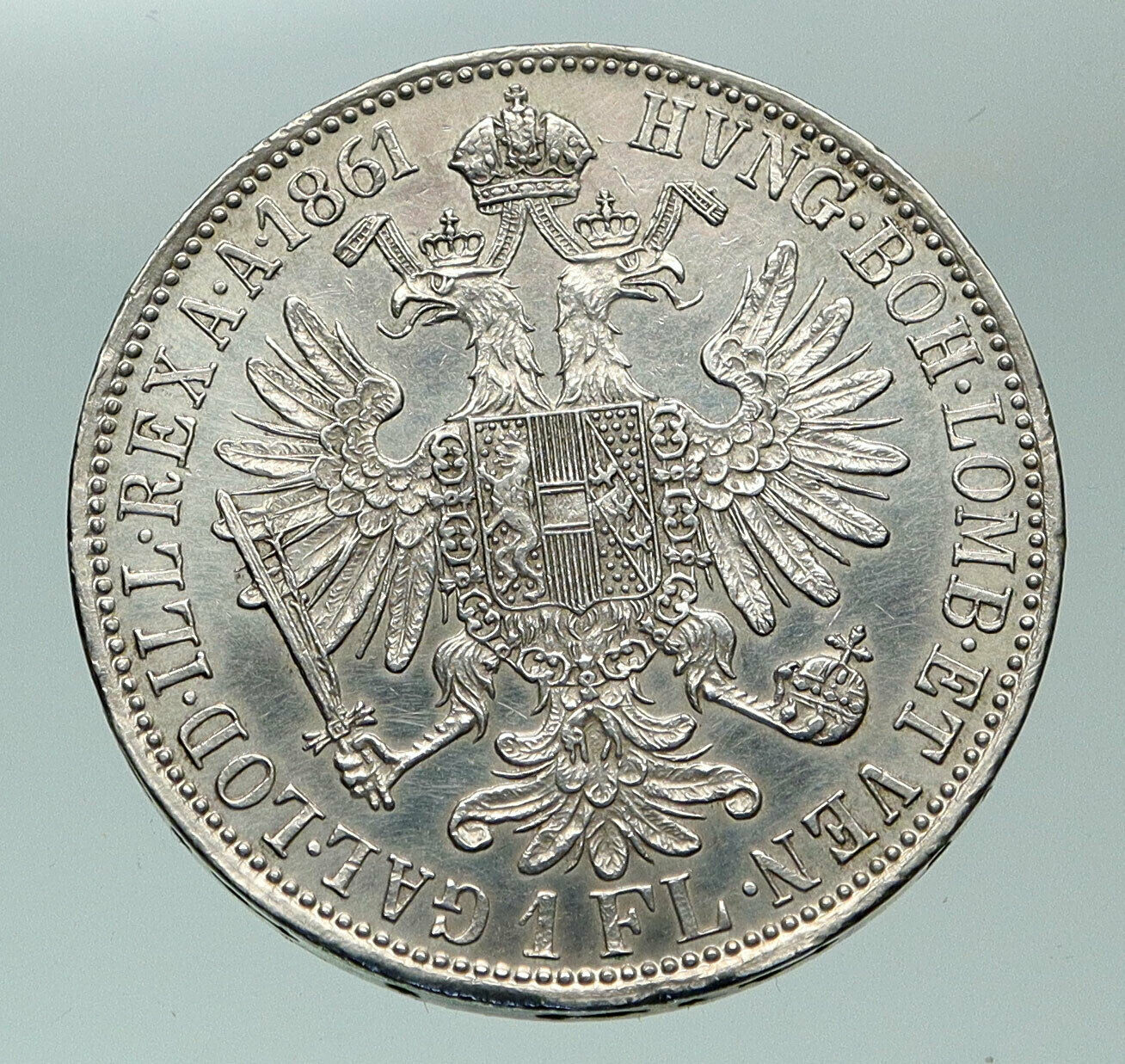 1861 AUSTRIA w KING FRANZ JOSEPH I Eagle Antique OLD Silver Florin Coin i84852