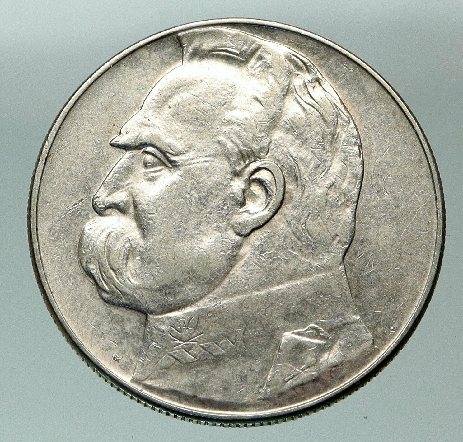 1936 POLAND Leader Jozef Pilsudski Eagle Vintage Silver 10 Zlotych Coin i84854