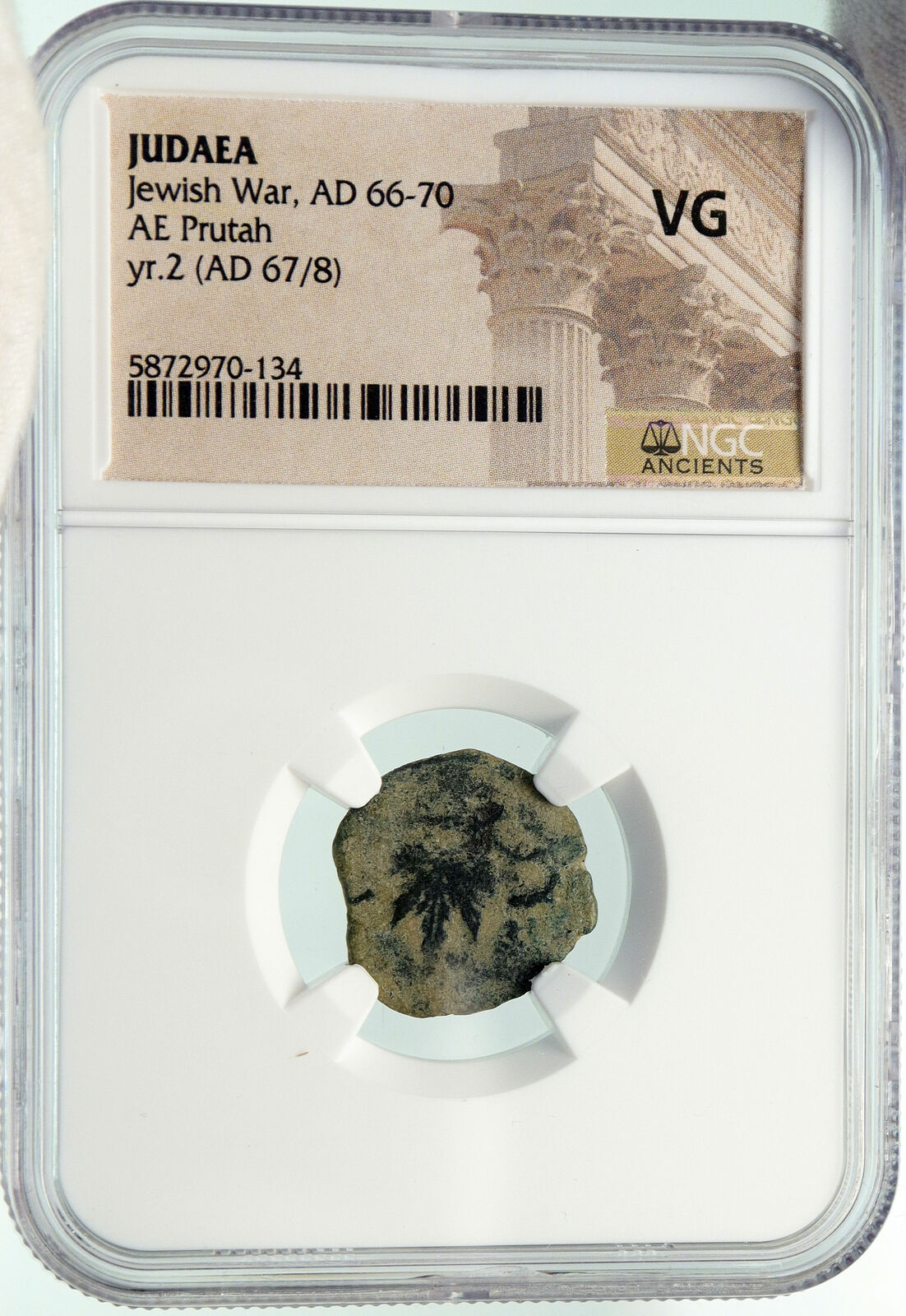 Authentic Ancient JEWISH WAR vs ROMANS 67AD Historical JERUSALEM Coin NGC i84887