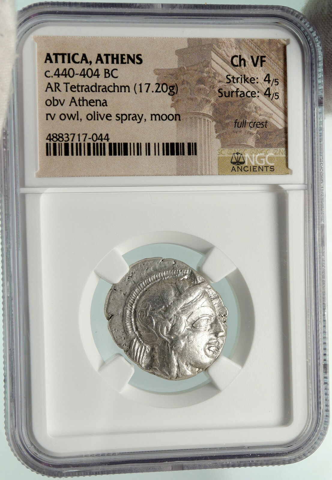 ATHENS Greece Silver Greek TETRADRACHM Coin Athena FULL CREST OWL NGC i84882