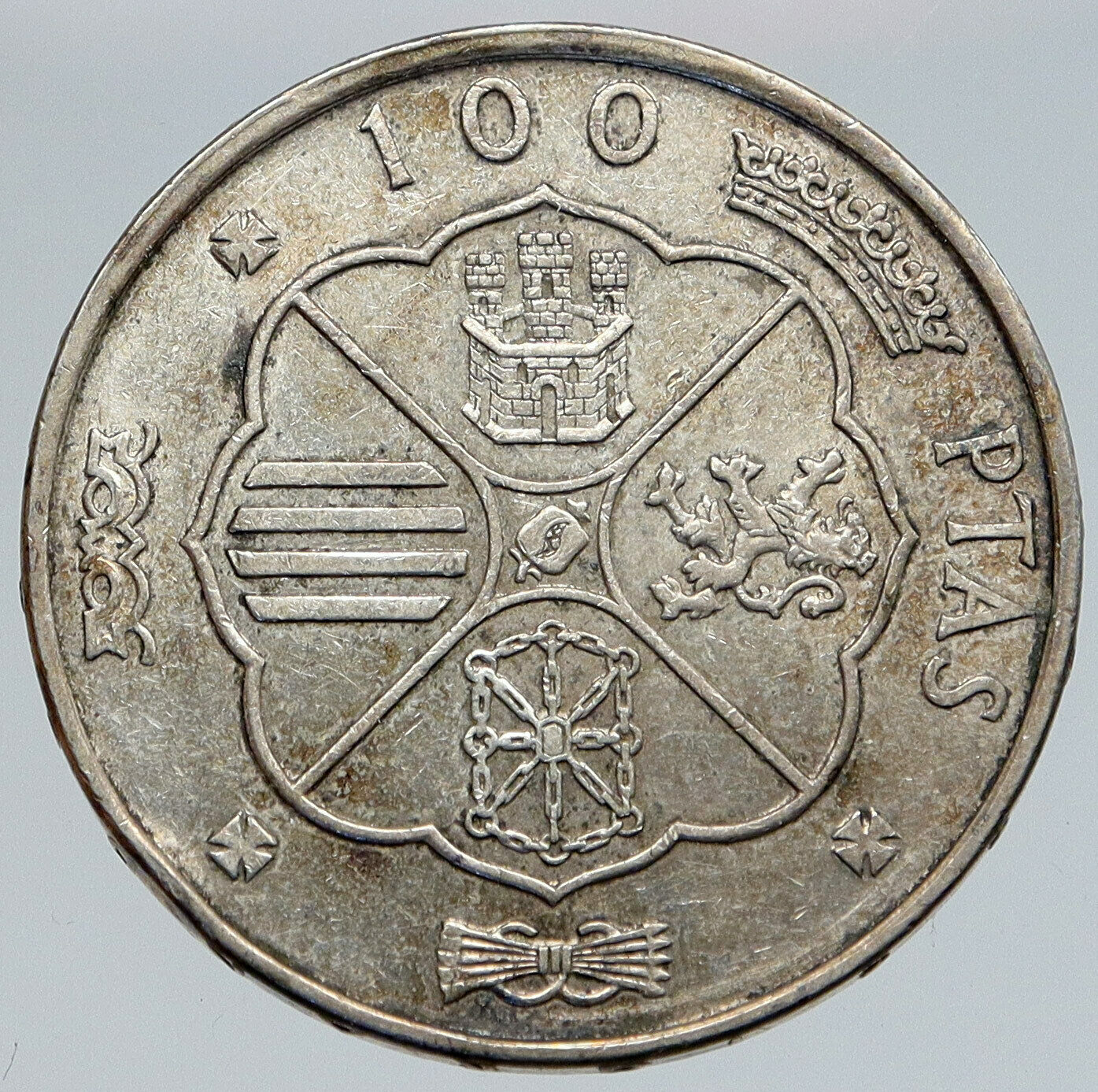 1966 SPAIN Large Franco Caudillo Genuine Silver 100 Pesetas Spanish Coin i86850