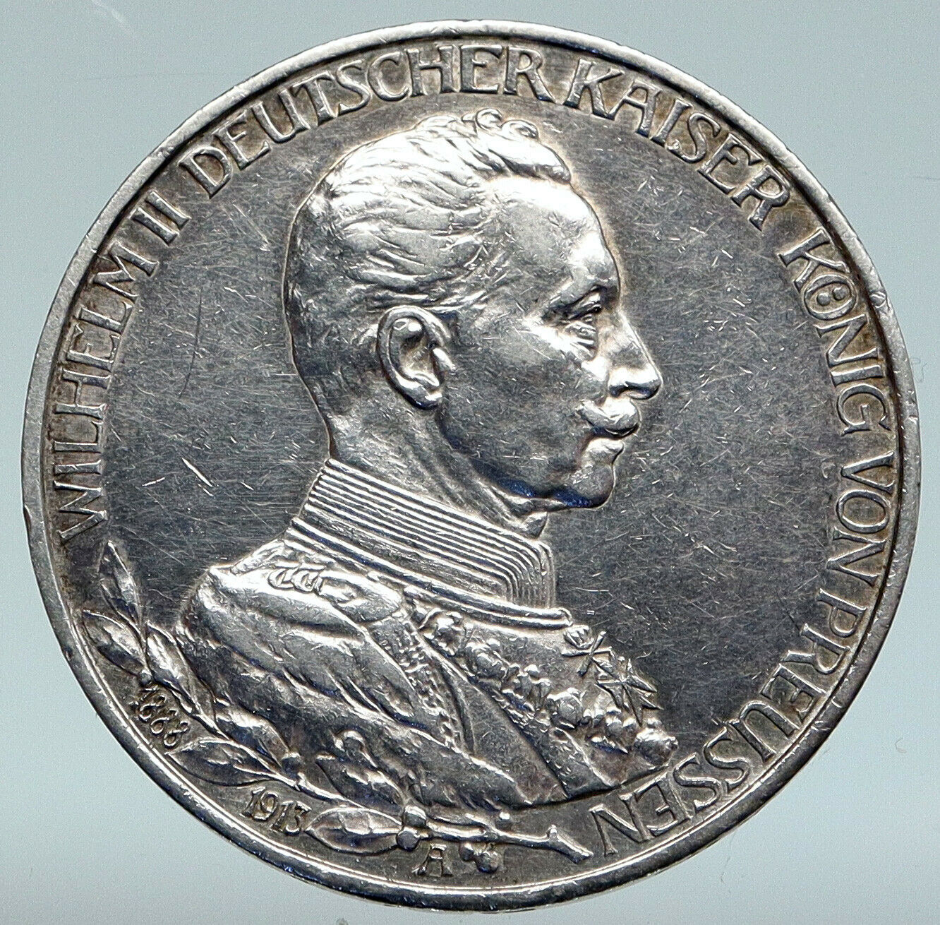 1913A GERMANY GERMAN STATES PRUSSIA WILHELM II Antique Silver 3 Mark Coin i89359