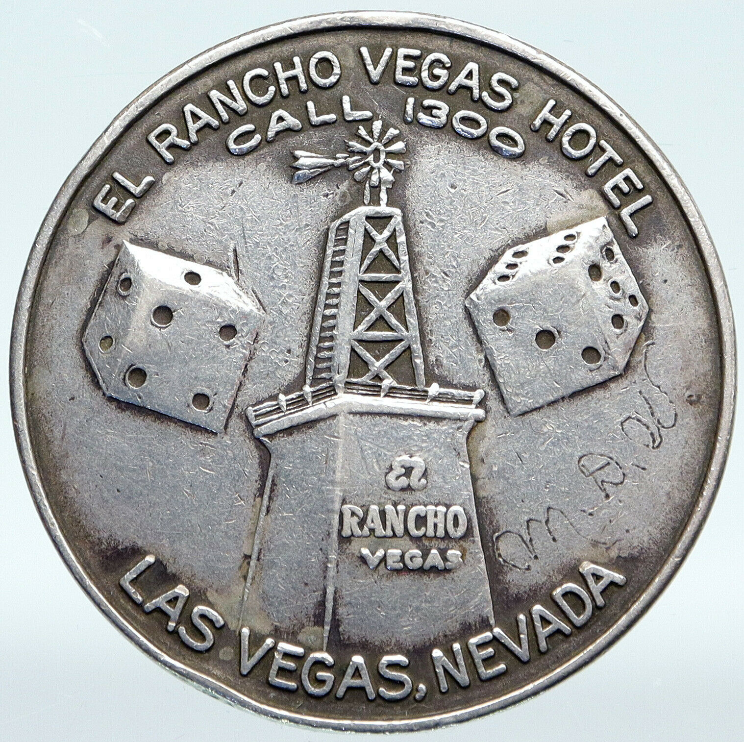 1930's USA LAS VEGAS Nevada EL RANCHO CASINO Wilbur Clark Silver Medal i89397