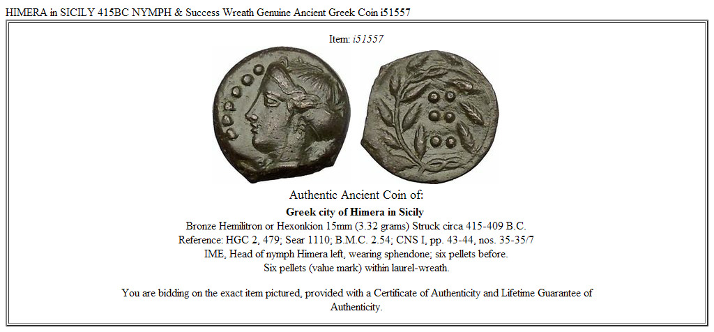 HIMERA in SICILY 415BC NYMPH & Success Wreath Genuine Ancient Greek Coin i51557