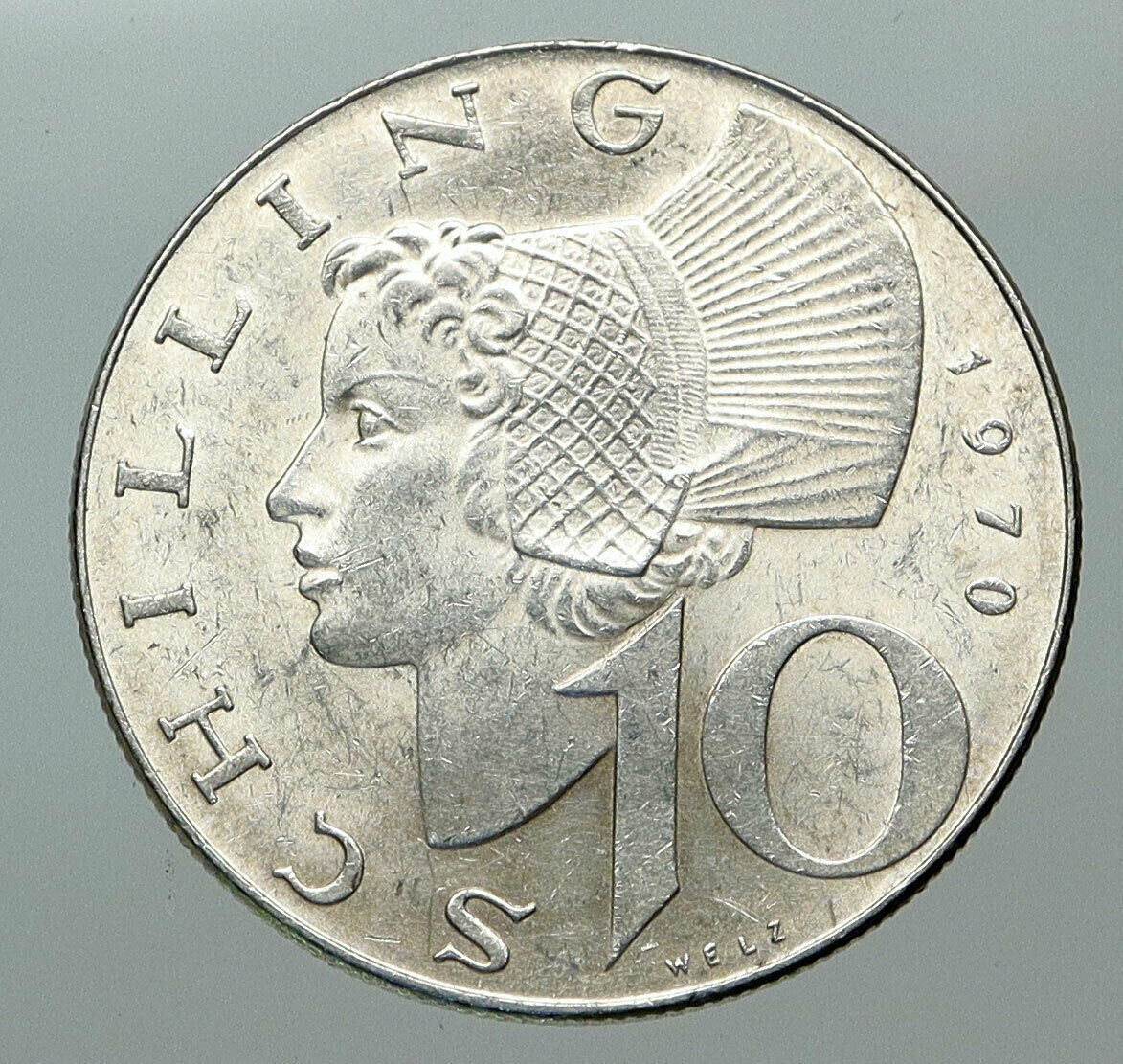 1970 Austria Wachau Woman 10 Schilling OLD Silver Austrian Coin Shield i85090