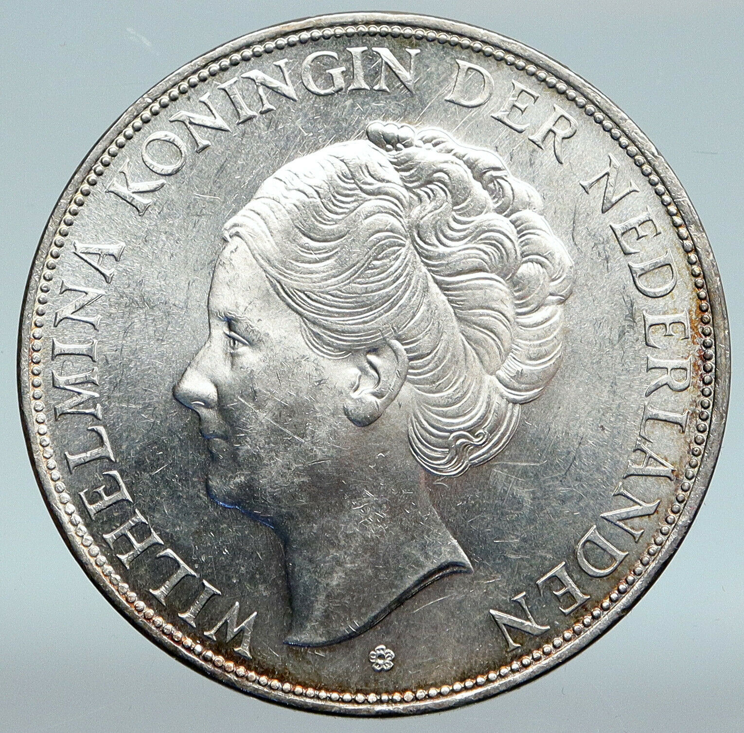 1939 Netherlands Kingdom Queen WILHELMINA 2 1/2 Gulden BIG Silver Coin i89399