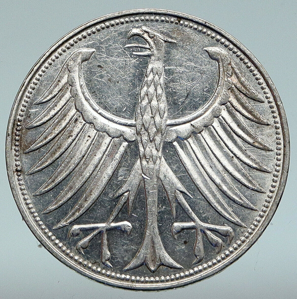 1951 G GERMANY Vintage Winged Eagle OLD German Large 5 Mark Silver Coin i89361