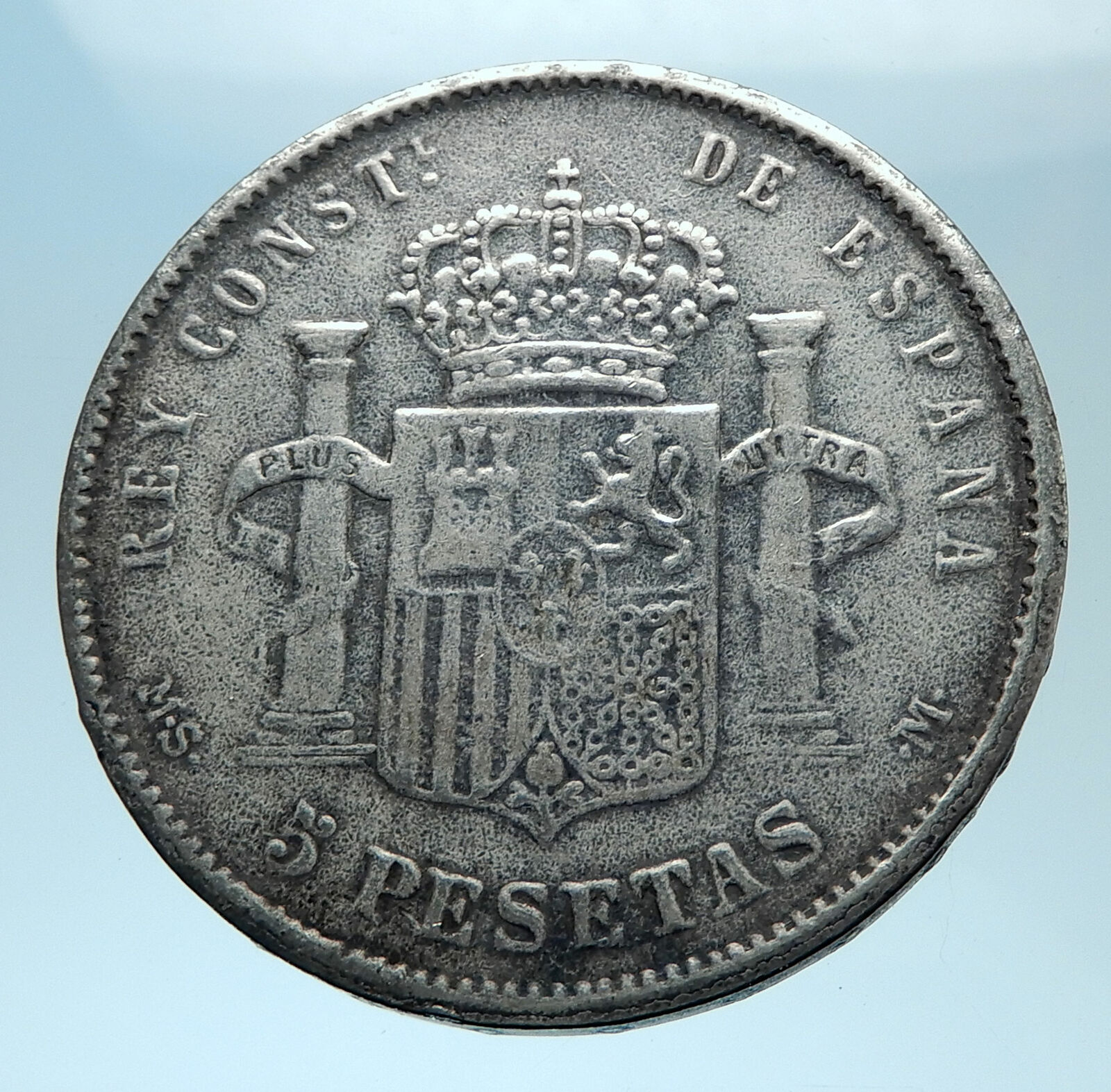 1885 SPAIN w King ALFONSO XII Antique Silver 5 Pesetas SPANISH Coin i77952