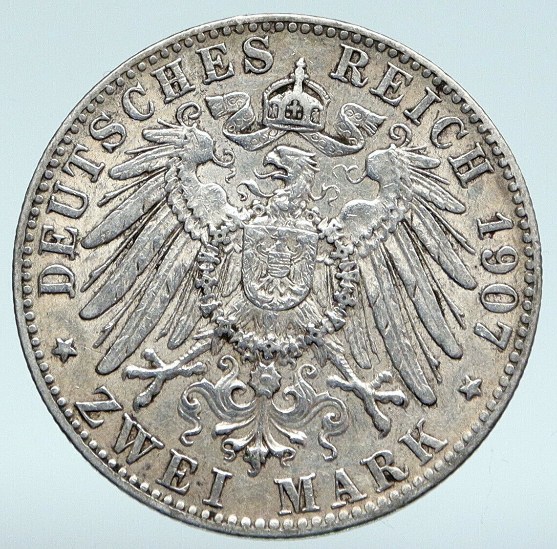 1907 D GERMANY Bavaria Ruled by Otto I Eagle Antique Silver 2 Marks Coin i89388