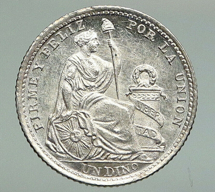 1906JF PERU South America VINTAGE ANTIQUE OLD Liberty Silver Dinero Coin i92253