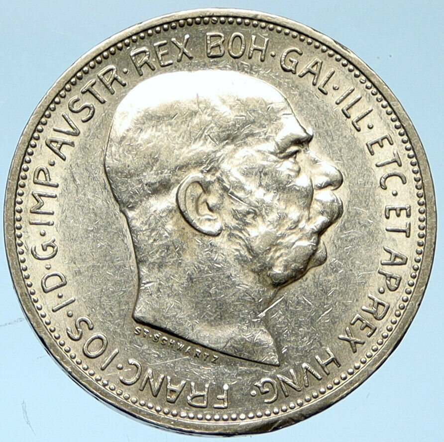 1913 AUSTRIA KING FRANZ JOSEPH I Eagle Antique OLD Silver 2 Corona Coin i102756