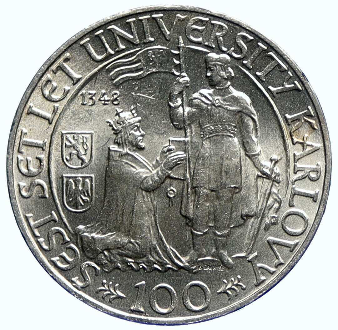 1948 CZECH REPUBLIC Czechoslovakia Charles University Silver 100 Kr Coin i104752