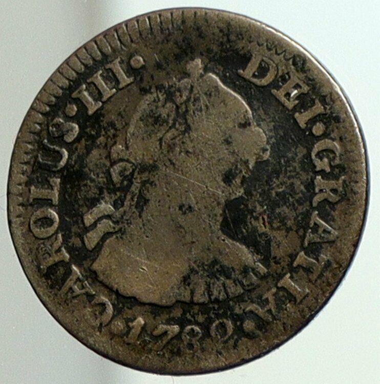 1782 MEXICO w SPAIN King CHARLES III Silver Antique 1/2 Half-Real Coin i105513