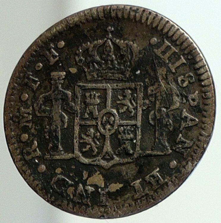 1782 MEXICO w SPAIN King CHARLES III Silver Antique 1/2 Half-Real Coin i105513