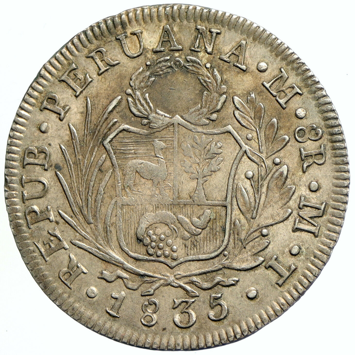 1835 PERU Antique LIBERY Huge Large Silver South America 8 Reales Coin i105521