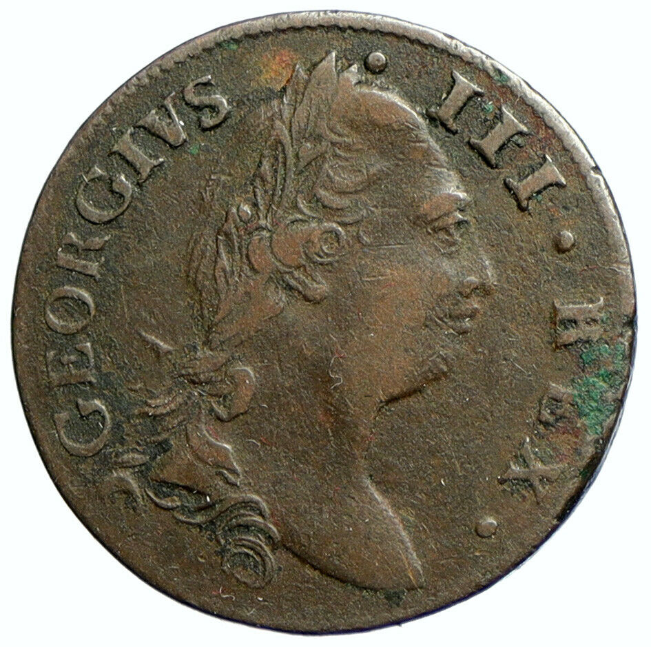 1782 IRELAND UK King George III Antique Lyre VINTAGE OLD 1/2 Penny Coin i105515