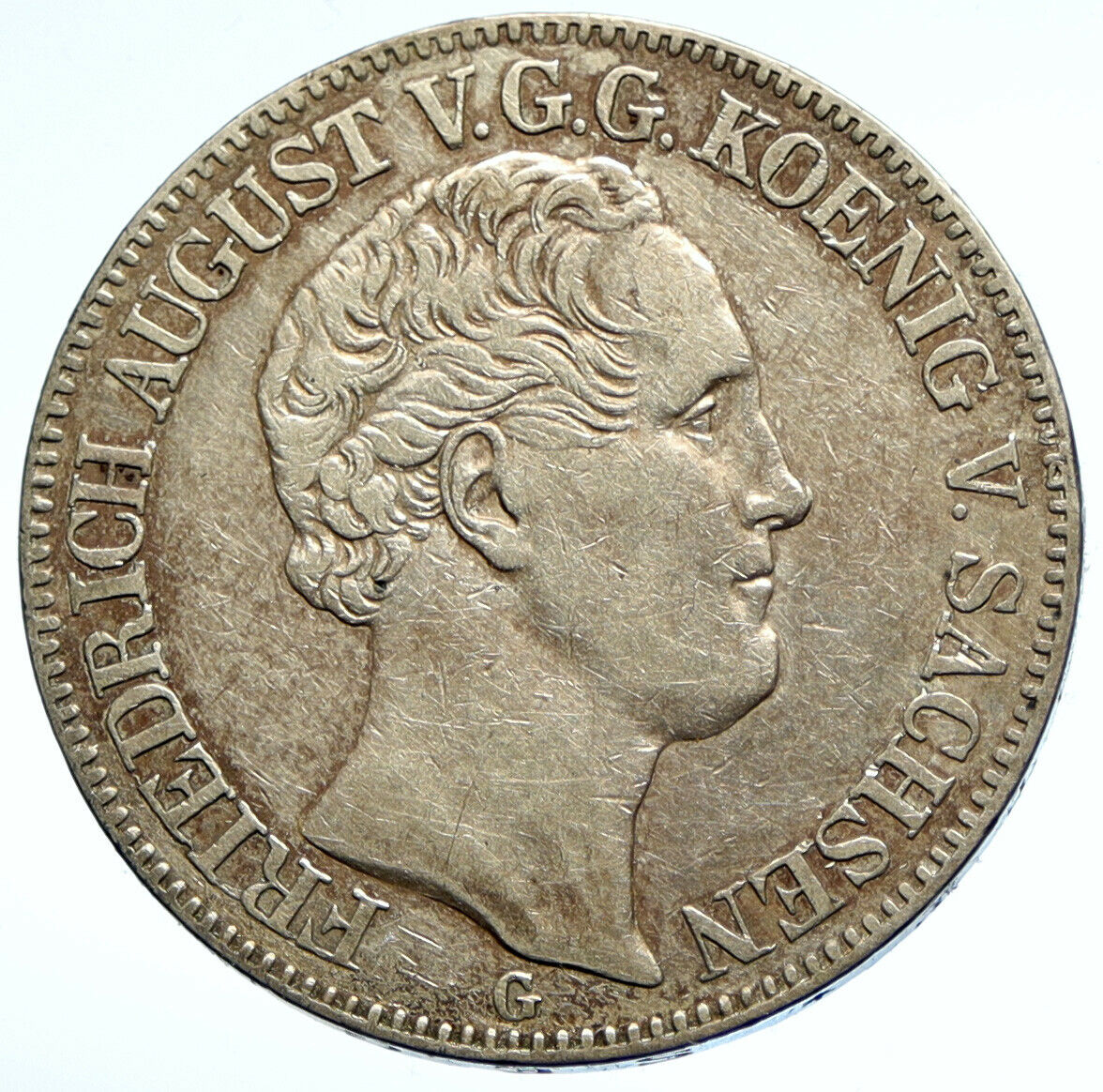 1843 G German States SAXONY KING FRIEDRICH AUGUST II Silver Thaler Coin i104682