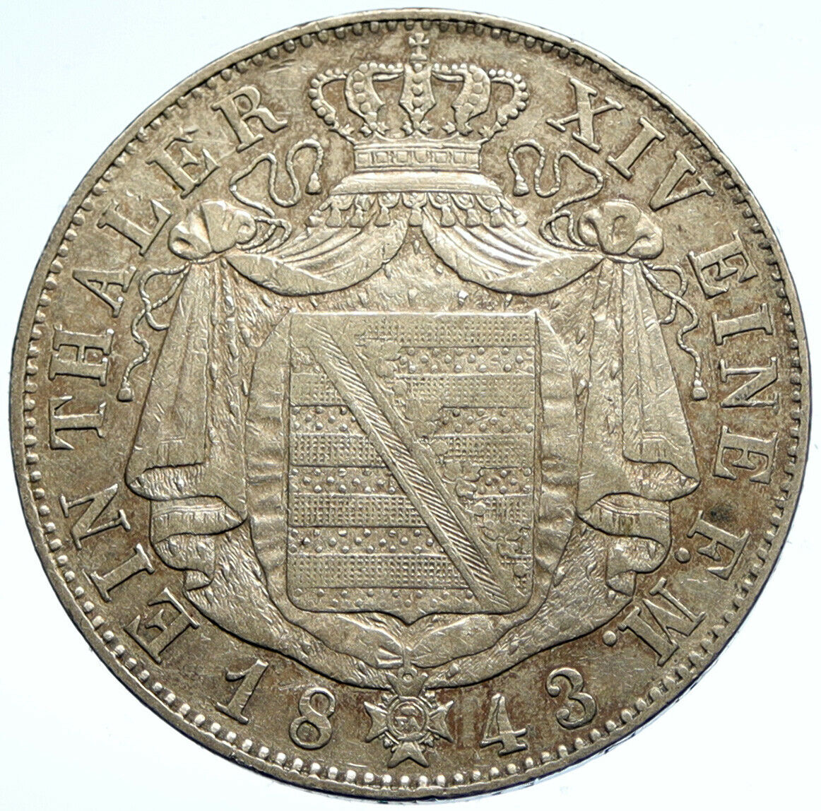 1843 G German States SAXONY KING FRIEDRICH AUGUST II Silver Thaler Coin i104682