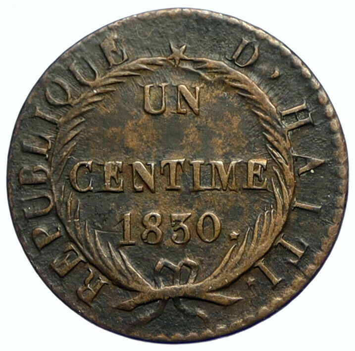 1830 HAITI Fasces LIBERTY CAP Old Antique Vintage Hatian 1 Centime Coin i104685