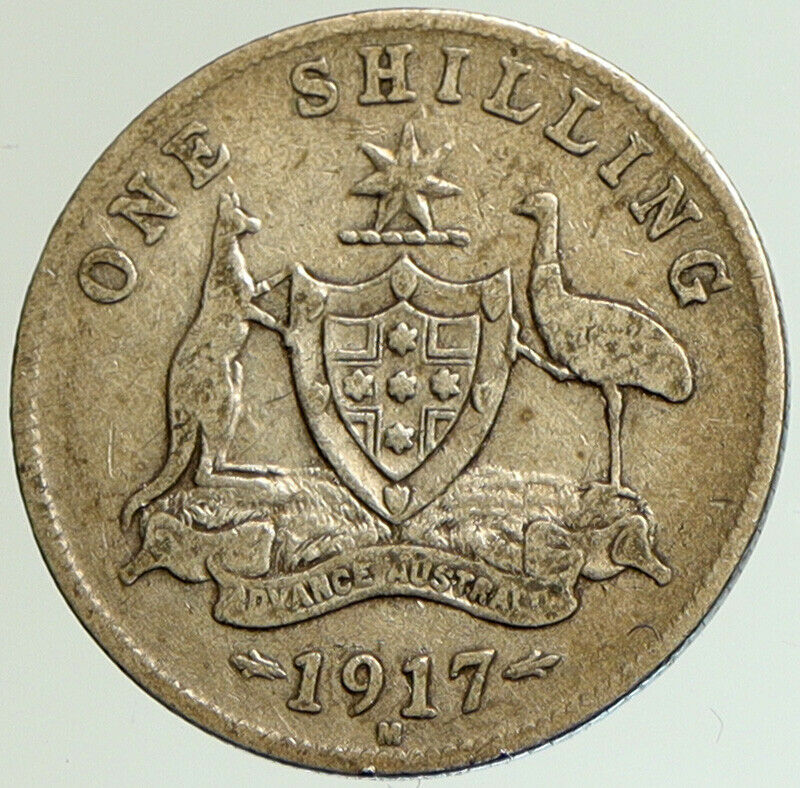 1917 M AUSTRALIA UK King George V KANGAROO Antique Silver Shilling Coin i105228