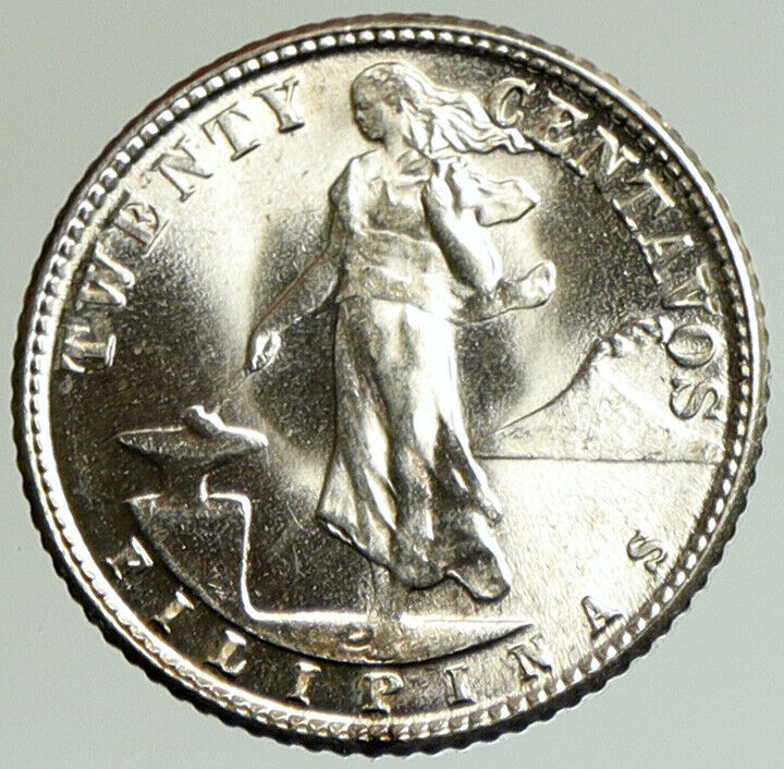 1945 D PHILIPPINES Under US Administration Eagle Silver 20 Centavos Coin i105218