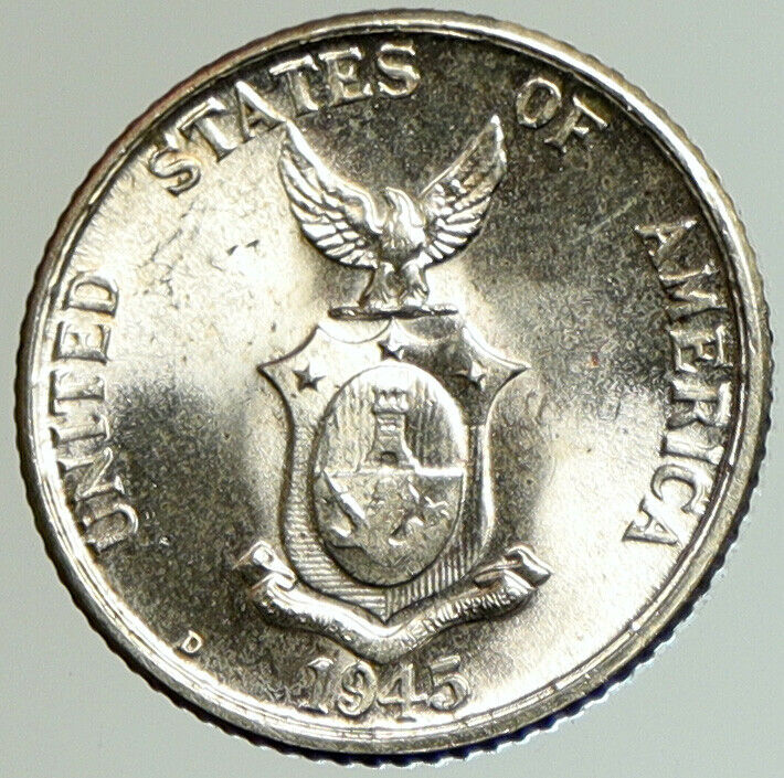 1945 D PHILIPPINES Under US Administration Eagle Silver 20 Centavos Coin i105218