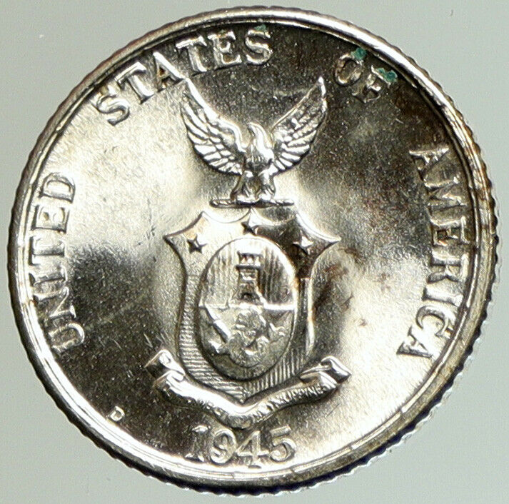 1945 D PHILIPPINES Under US Administration Eagle Silver 20 Centavos Coin i105224