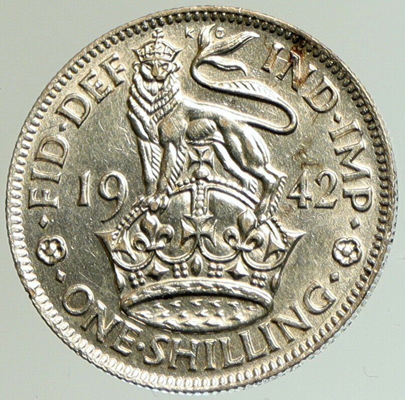 1942 Great Britain UK United Kingdom King George VI SILVER SHILLING Coin i105229