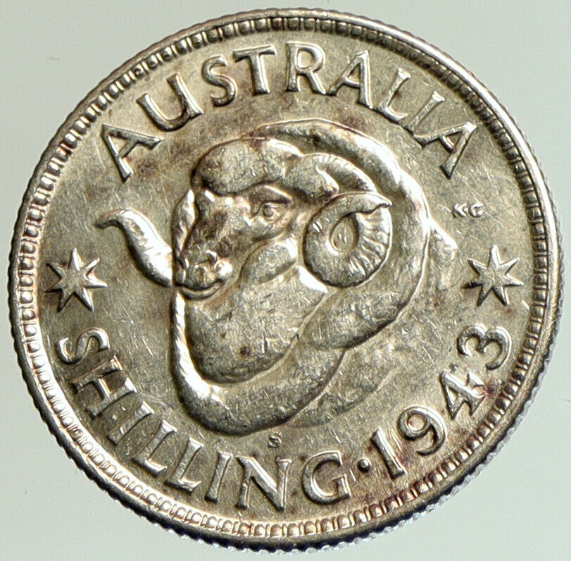 1943 S AUSTRALIA King George VI United Kingdom Silver Shilling Coin RAM i105219